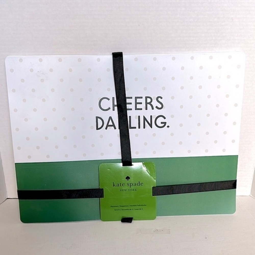 Kate Spade “CHEERS DARLING” Green and White Polka Dot Placemats